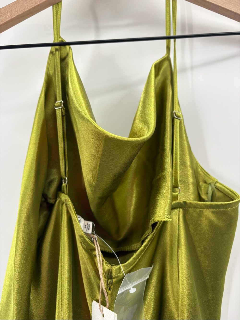 Anthropologie Moon River Olive Chartreuse Satin Cowl Neck Mini Dress NWT M - Picture 14 of 15